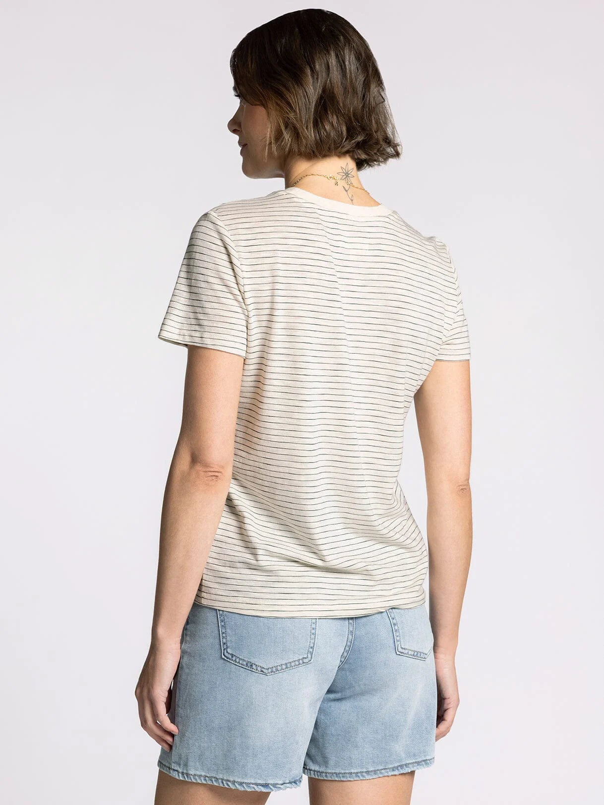 THE SARAH CREW NECK STRIPED TEE - ivory/black