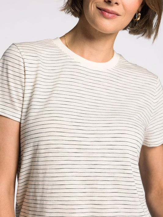 THE SARAH CREW NECK STRIPED TEE - ivory/black