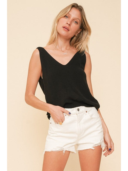 THE EMERY TWIST BACK SWEATER TANK - black