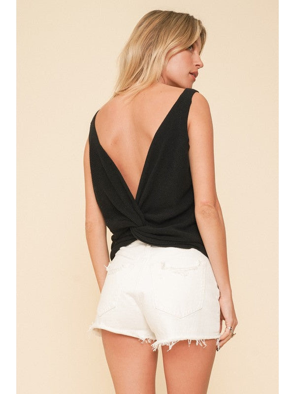 THE EMERY TWIST BACK SWEATER TANK - black