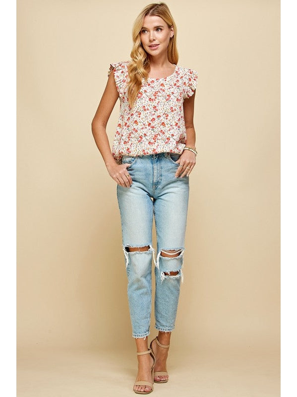 THE WHITNEY RUFFLE SLEEVE TOP - ivory