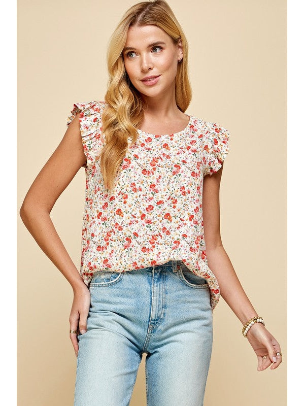 THE WHITNEY RUFFLE SLEEVE TOP - ivory