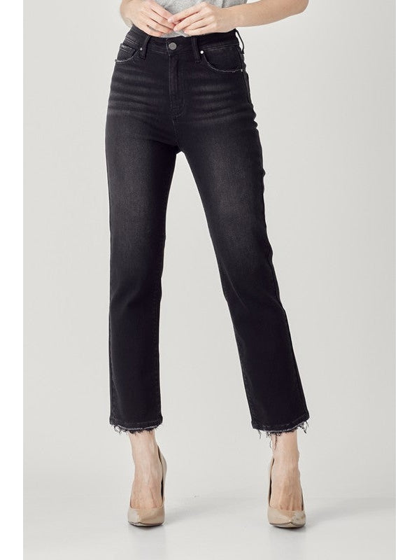 THE MADDIE HI RISE STRAIGHT BLACK DENIM