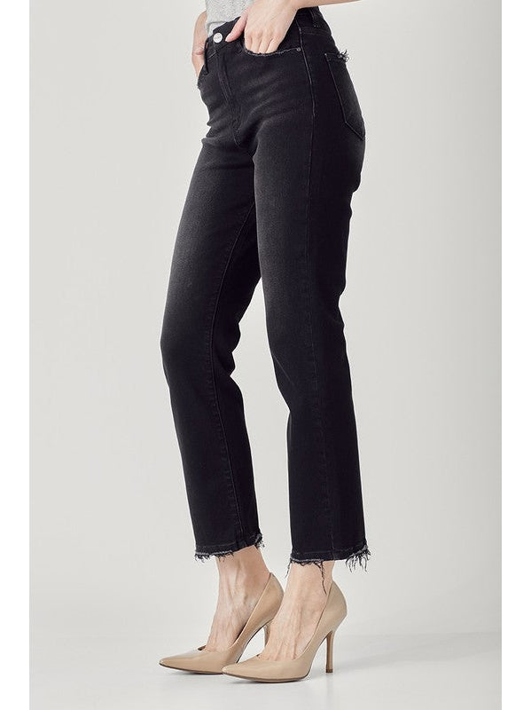 THE MADDIE HI RISE STRAIGHT BLACK DENIM