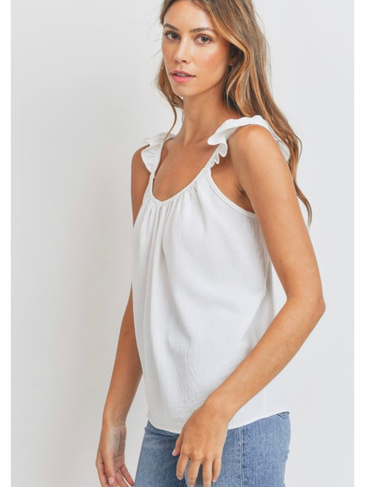 THE ASHLEY CRINKLE WOVEN TANK TOP - ivory