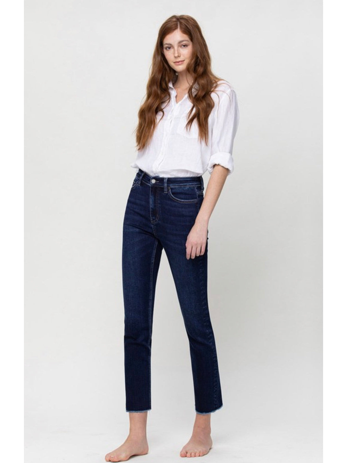 THE JACKIE DARK WASH DENIM SLIM STRAIGHT JEANS