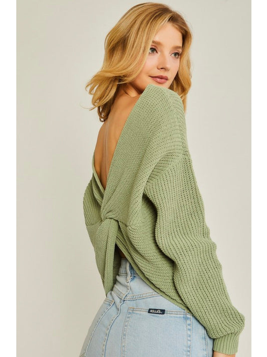 THE PRISCILLA TWIST BACK SWEATER- moss
