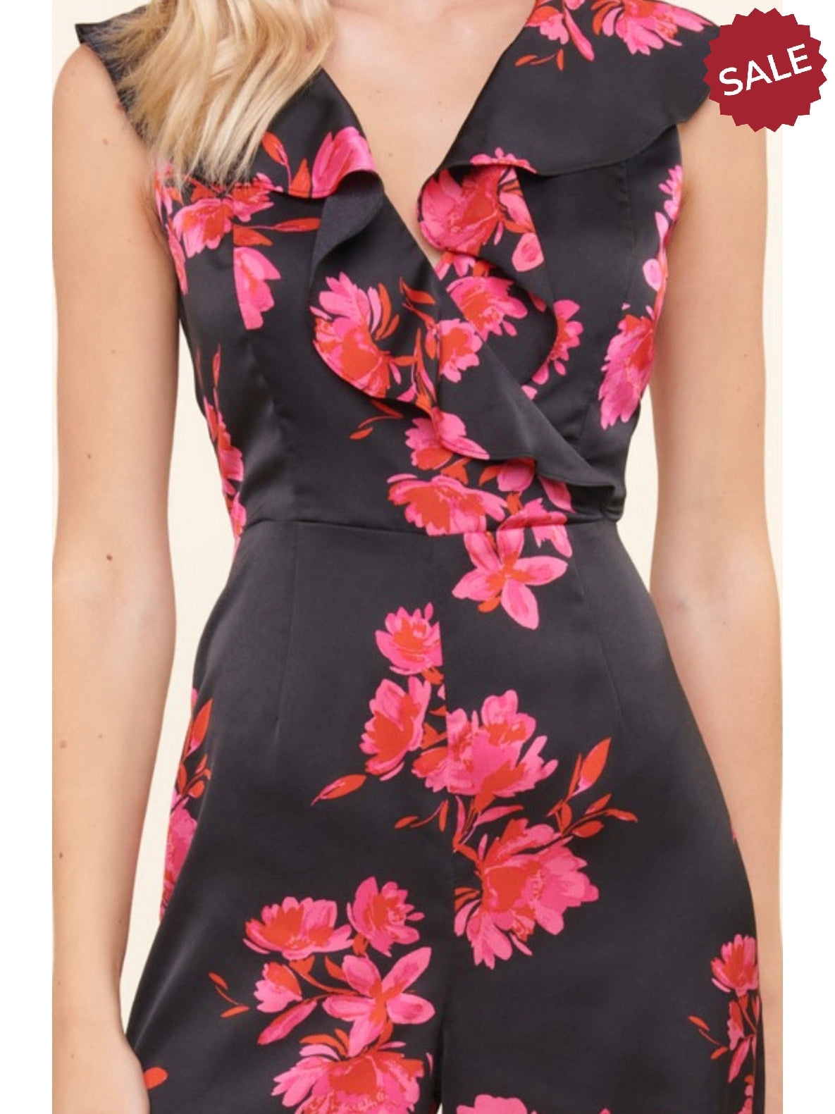 THE JEZZABELLE SATIN FLORAL JUMPSUIT