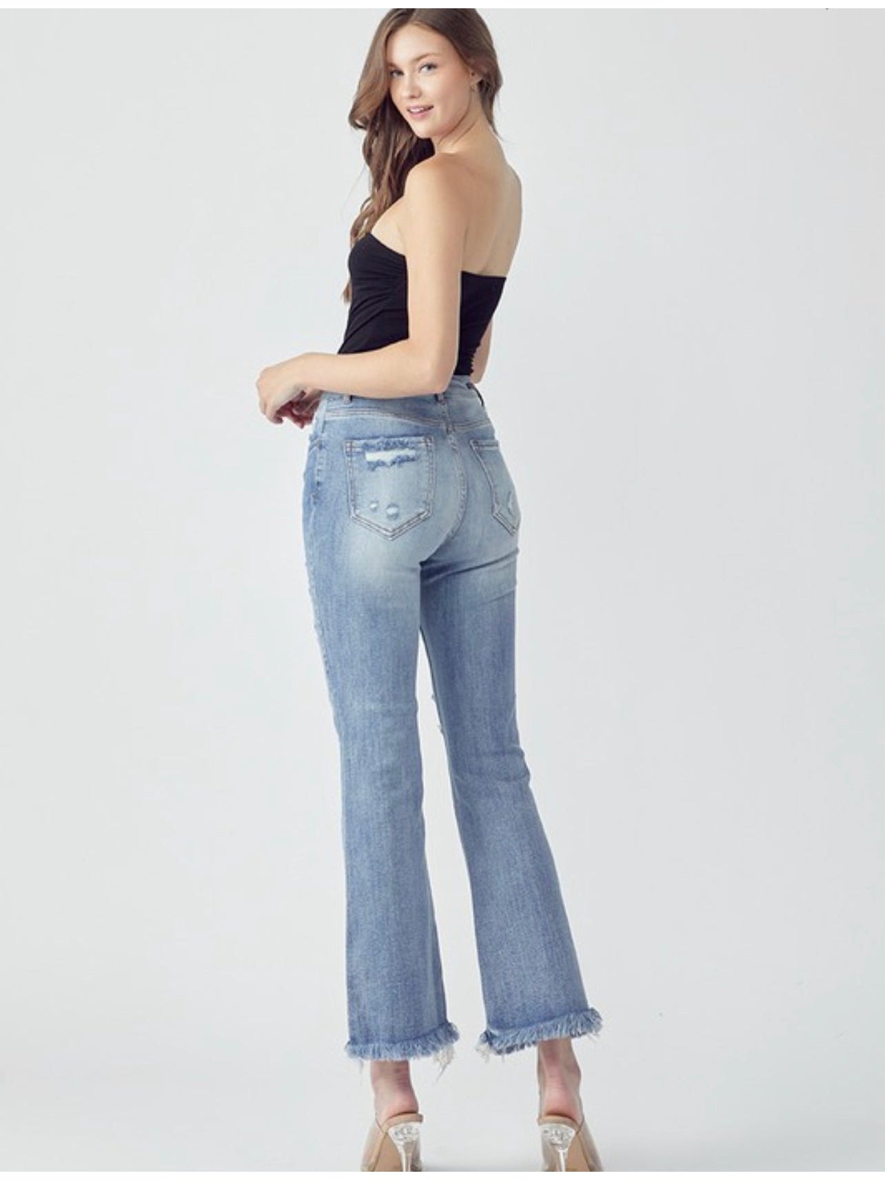 THE BILLIE MID RISE FLARE ANKLE DENIM - Lt wash