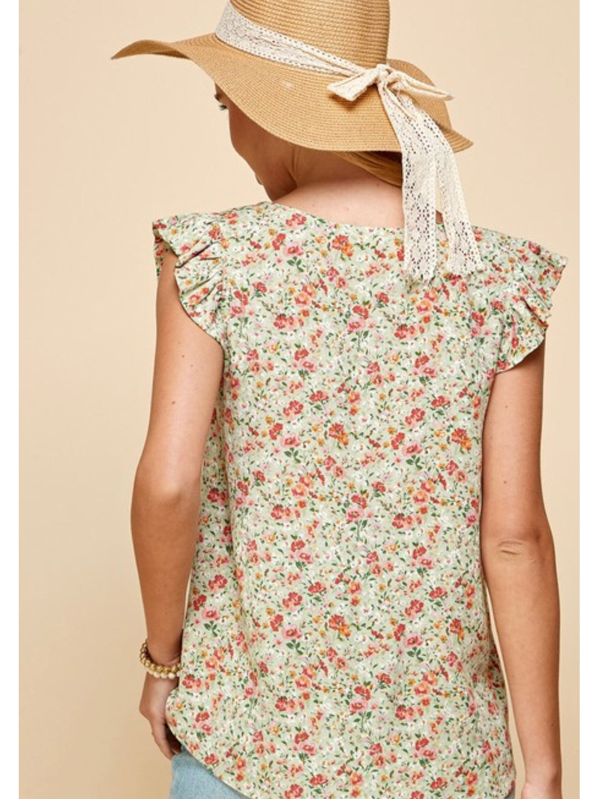THE WHITNEY RUFFLE SLEEVE TOP - sage