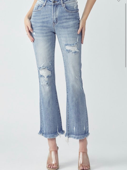 THE BILLIE MID RISE FLARE ANKLE DENIM - Lt wash