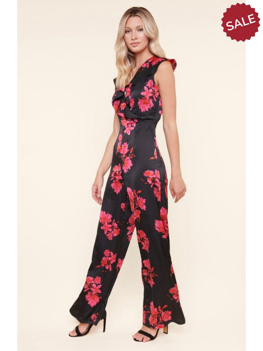 THE JEZZABELLE SATIN FLORAL JUMPSUIT
