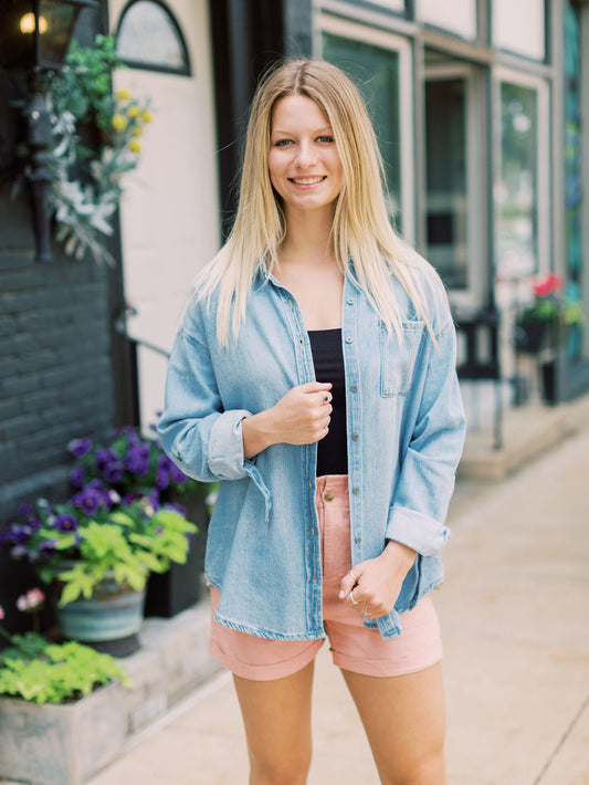 THE JOANNA LIGHT WASH DENIM SHACKET