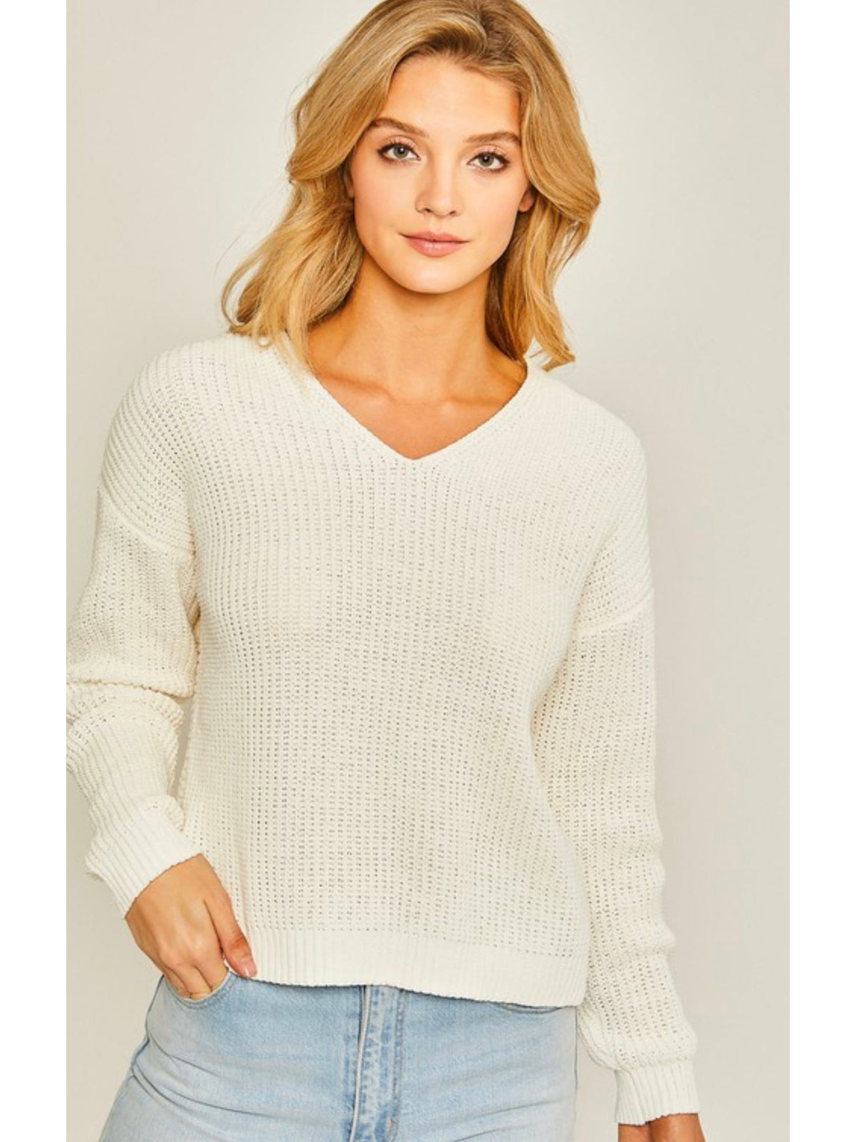 THE PRISCILLA TWIST BACK SWEATER- ivory