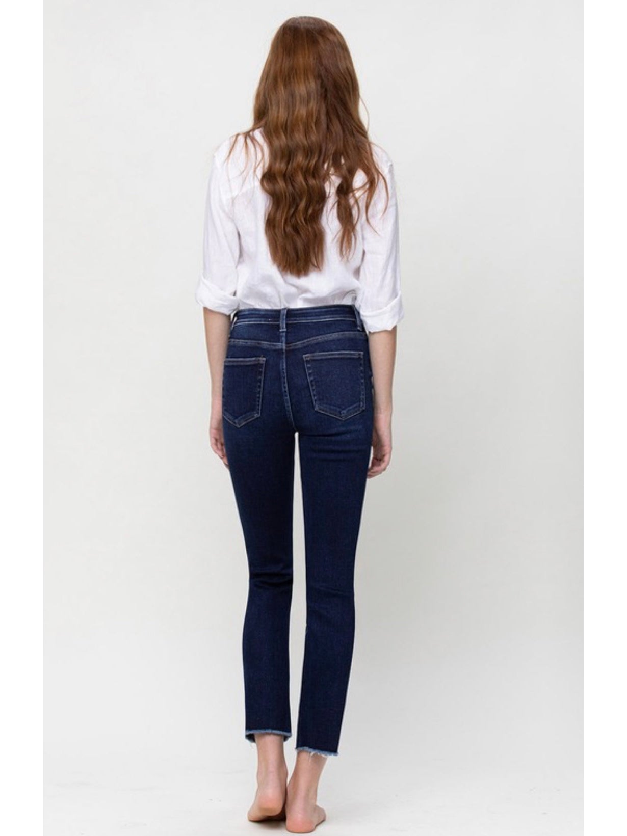 THE JACKIE DARK WASH DENIM SLIM STRAIGHT JEANS