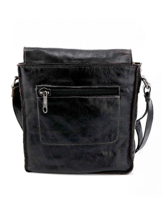 BEDSTU VENICE BEACH LEATHER FLAP CROSSBODY PURSE - black rustic