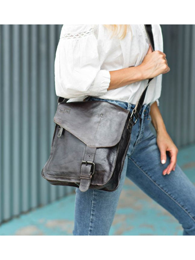 BEDSTU VENICE BEACH LEATHER FLAP CROSSBODY PURSE - black rustic